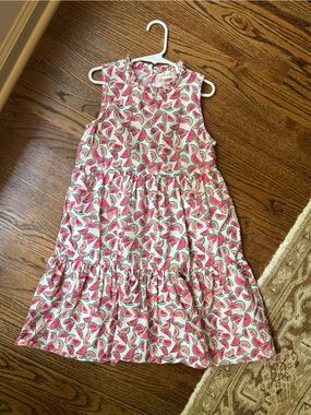 J. Crew Crewcuts Watermelon Ruffle Neck Tiered Dress Pink & White | Size 8